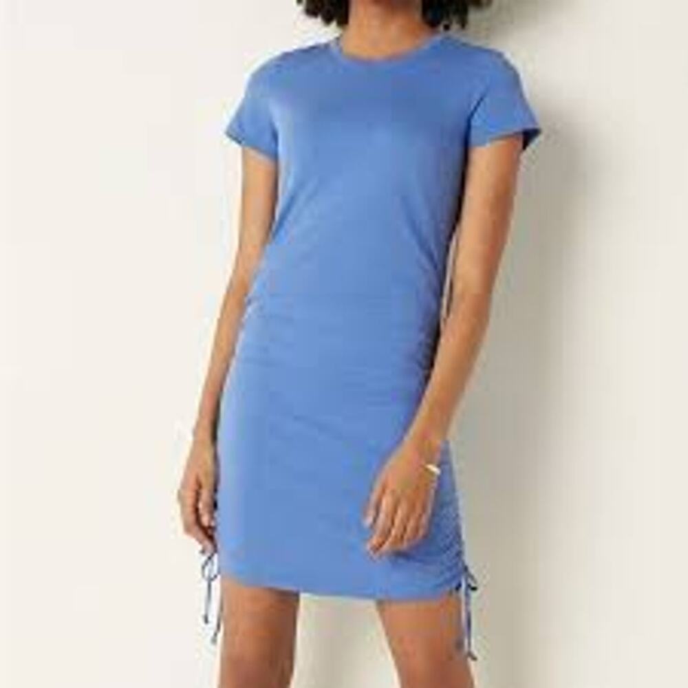 Pink VICTORIA'S SECRET Blue Ruched T-Shirt Dress Size Large L GORGEOUS COLOR